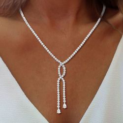 Round Cut White Sapphire Lariat Wedding Necklace For Women 