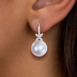 Golden Round & Marquise Cut Pearl Drop Earrings For Women