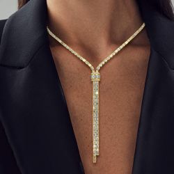 Golden Baguette Cut White Sapphire Lariat Necklace For Women