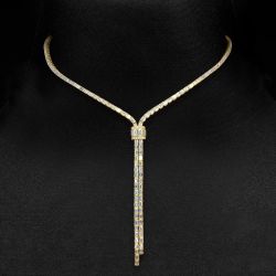 Golden Baguette Cut White Sapphire Lariat Necklace For Women