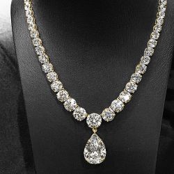 Golden Pear & Round Cut White Sapphire Pendant Necklace For Women