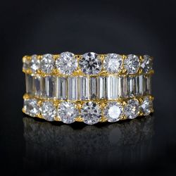 Golden Triple Row Baguette Cut White Sapphire Wedding Band For Women