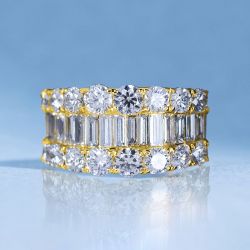Golden Triple Row Baguette Cut White Sapphire Wedding Band For Women
