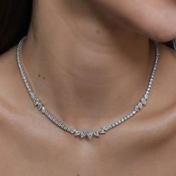 Pear Cut White Sapphire Tennis Wedding Necklace For Women