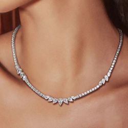 Pear Cut White Sapphire Tennis Wedding Necklace For Women