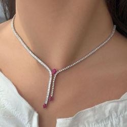 Oval Cut Ruby Sapphire Wedding Necklace For Women