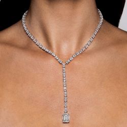 Emerald Cut White Sapphire Lariat Necklace For Women