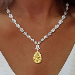 Two Tone Pear Cut Yellow Sapphire Necklace Wedding Necklace For Women