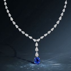 Oval Cut Blue Sapphire Lariat Wedding Necklace For Women