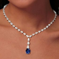 Oval Cut Blue Sapphire Lariat Wedding Necklace For Women
