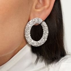 Round Cut White Sapphire Hoop Earrings Women's Jewelry