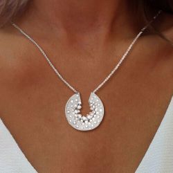 Round Cut White Sapphire Pendant Wedding Necklace For Women