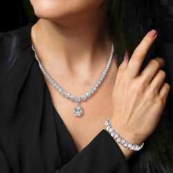 Pear Cut White Sapphire Necklace & Bracelet Set For Women
