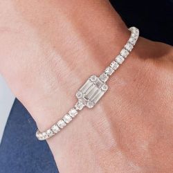 Round Cut White Sapphire Tennis Bracelet For Women