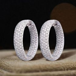 Round Cut White Sapphire Hoop Earrings Women's Jewelry 