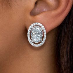 Halo Oval Cut White Sapphire Stud Earrings For Women 