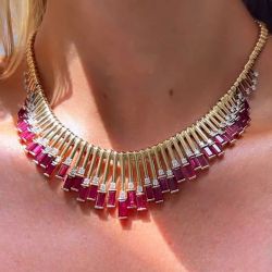 Emerald Cut Ruby Sapphire Wedding Necklace For Women