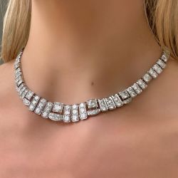 Art Déco Round Cut White Sapphire Wedding Necklace For Women