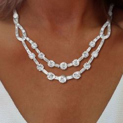 Double Row Round Cut White Sapphire Wedding Necklace For Women