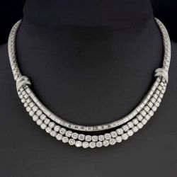 Round Cut White Sapphire Tennis Wedding Necklace For Women