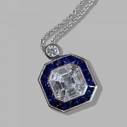 Asscher Cut Blue Sapphire Pendant Necklace For Women  