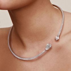 Pear Cut White Sapphire Wedding Choker Necklace For Women