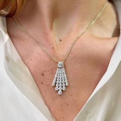 Golden Round Cut White Sapphire Pendant Necklace For Women
