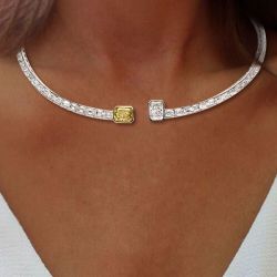 Two Tone Emerald Cut Yellow Sapphire Wedding Choker Necklace For Women