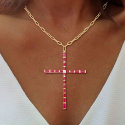 Emerald Cut Ruby Sapphire Pendant Necklace For Women