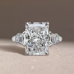 Three Stone Radiant Cut White Sapphire Engagement Ring Bridal Jewelry For Women