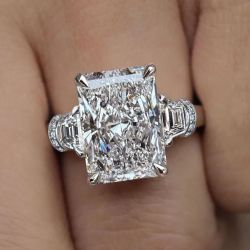 Three Stone Radiant Cut White Sapphire Engagement Ring Bridal Jewelry For Women