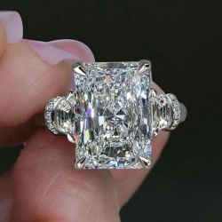 Three Stone Radiant Cut White Sapphire Engagement Ring Bridal Jewelry For Women