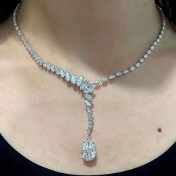 Pear Cut White Sapphire Lariat Necklace For Women