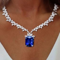Next Necklace Cushion Cut Blue Sapphire Wedding Necklace For Women