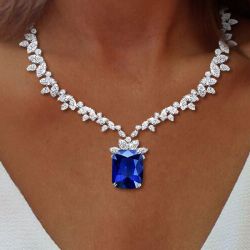 Next Necklace Cushion Cut Blue Sapphire Wedding Necklace For Women
