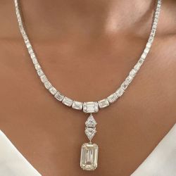 Emerald Cut White Sapphire Wedding Necklace For Women