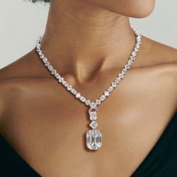 Next Necklace Emerald Cut White Sapphire Wedding Necklace For Women
