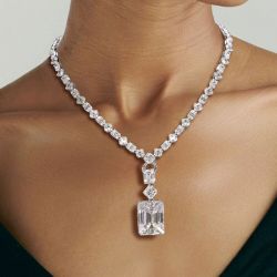 Next Necklace Emerald Cut White Sapphire Wedding Necklace For Women