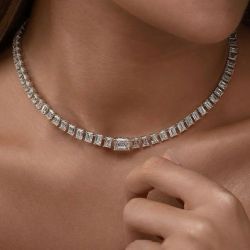 Emerald Cut White Sapphire Necklace Tennis Wedding Necklace For Women