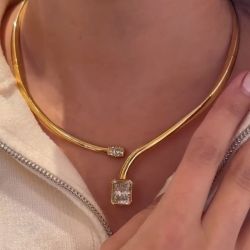 Golden Radiant Cut White Sapphire Wedding Choker Necklace For Women