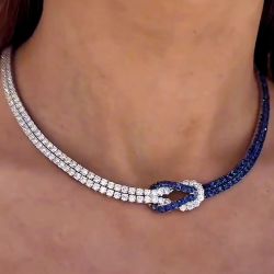 Two Tone Round Cut Blue Sapphire Wedding Necklace For Women