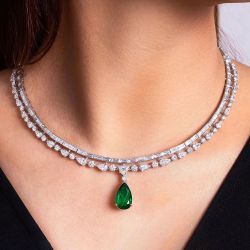 Double Row Pear Cut Emerald Sapphire Wedding Necklace For Women