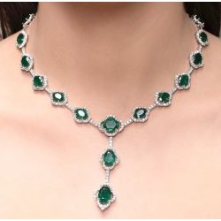 Next Necklace Halo Oval Cut Emerald Sapphire Wedding Necklace For Women