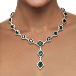 Next Necklace Halo Oval Cut Emerald Sapphire Wedding Necklace For Women