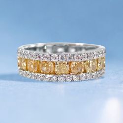Two Tone Cushion Cut Yellow Sapphire Wedding Band For Women 