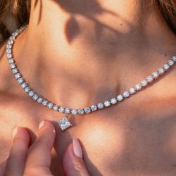 Round & Princess Cut White Sapphire Wedding Necklace For Women
