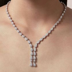 Pear Cut White Sapphire Lariat Wedding Necklace For Women