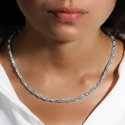 Round & Baguette Cut White Sapphire Tennis Wedding Necklace For Women
