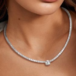 Round Cut White Sapphire Wedding Necklace For Women
