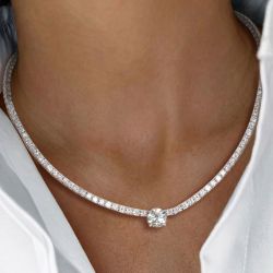 Round Cut White Sapphire Wedding Necklace For Women